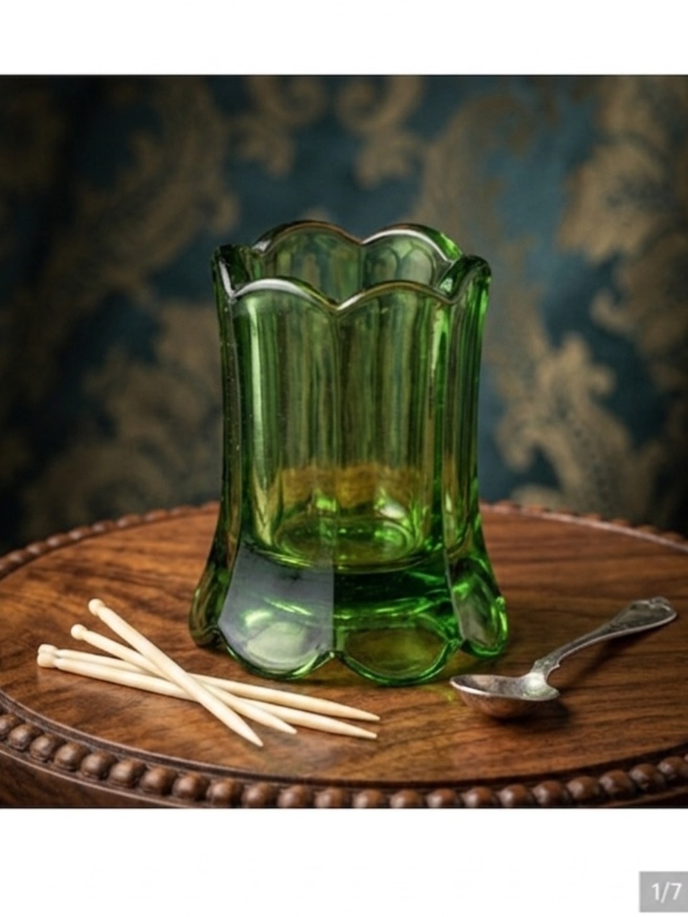 Antique EAPG Emerald Green Toothpick Holder US Glass Co Maryland Pattern